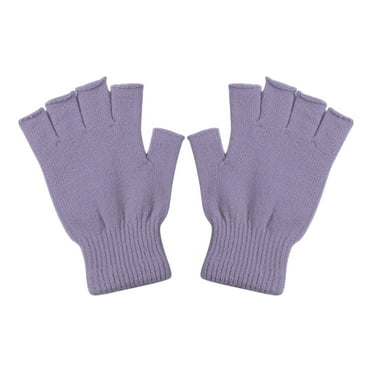 CMYYNNA Fingerless Gloves Thermal Winter Gloves Warm Knitted Half Finger Gloves Mittens for Men Women Typing Driving Working,Purple