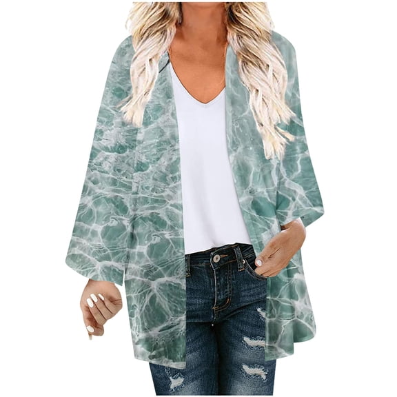 Patlollav Winter Womens Floral Print Puff Sleeve Kimono Cardigan Loose Chiffon Cover Up Casual Blouse Tops