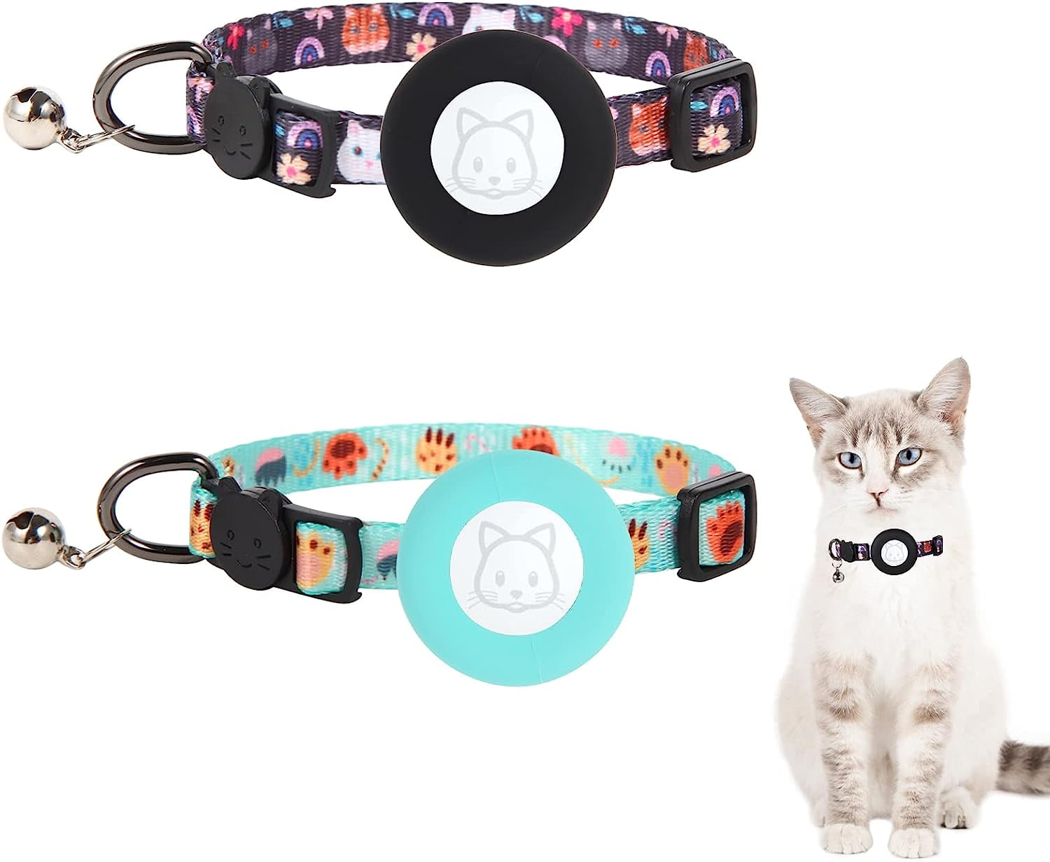 2Pcs AirTag Cat Collar, Adjustable GPS Cat Collar with Apple Air Tag