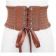thumbnail image 1 of Cinturón elástico de piel sintética para mujer, con cordones y cintura alta, color marrón claro, 1 of 3