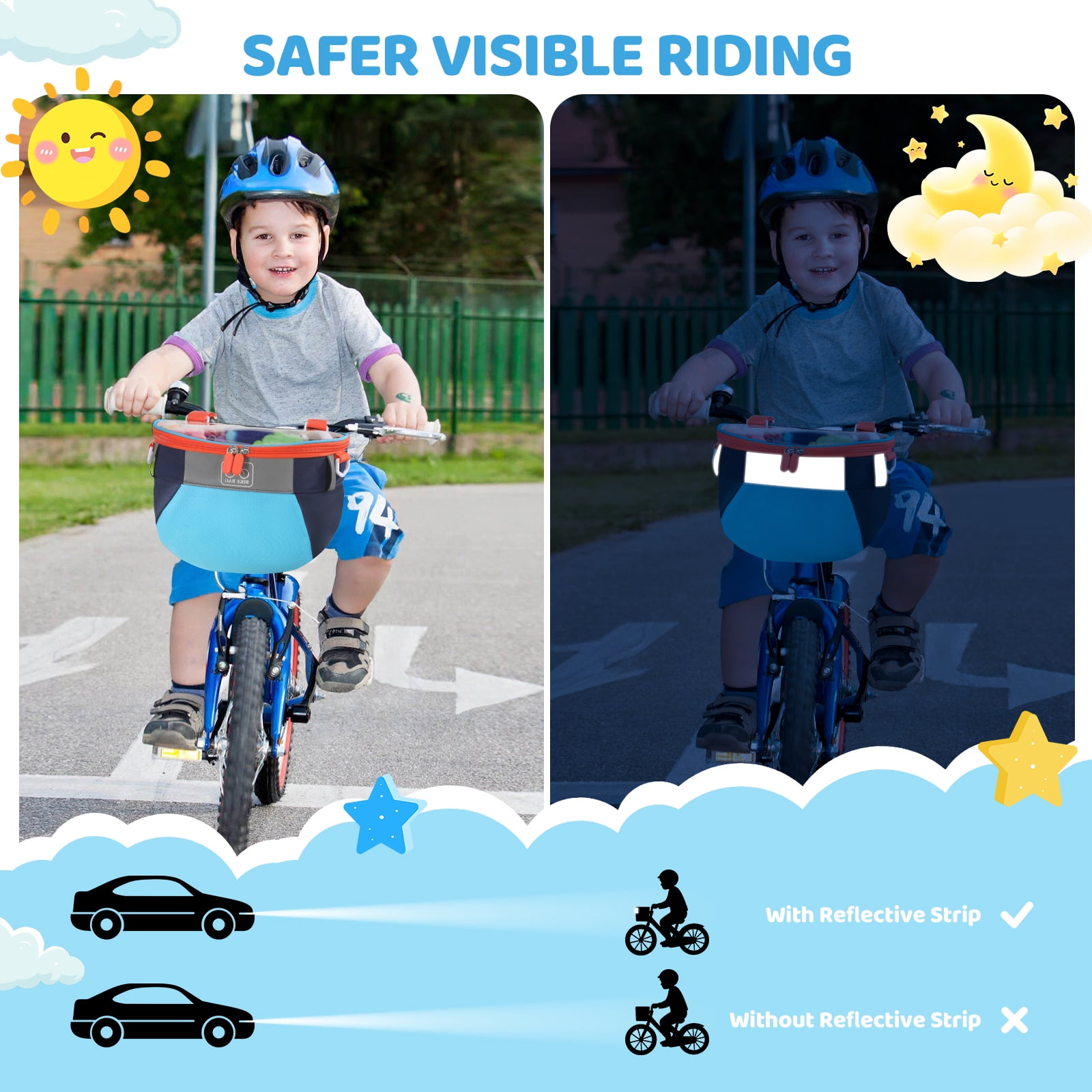 AYAOQIANG Kids Bike Basket,Front Handlebar Bag for Kids Girls Bikes, Semicircle Bike Basket with Zipper for Child Tricycle Bicycle