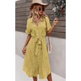 thumbnail image 2 of Femmes Robes Casual Manches Courtes Bouton Imprimé Floral vers le Bas V Cou Été Boho Midi Robe, 2 of 7