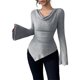 thumbnail image 2 of Camisetas de Punto Acanalado con Cuello Vuelto y Larga para Mujer, Tops Ajustados Fruncidos para Salir, Camisetas Básicas para Otoño Gris L, 2 of 9