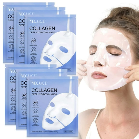 Yecuce Collagen Mask ,Anti-Aging Hydrating Sleeping for All Skin Types, 6PCS