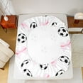 thumbnail image 6 of Feelyou Cartoon Football Print Twin Sheet Sets, Kawaii Pink Ribbon Twin Fitted Sheet, Teens Kids Boys Girls Flat Sheet, Breathable Home Decor, 3pcs, 6 of 8