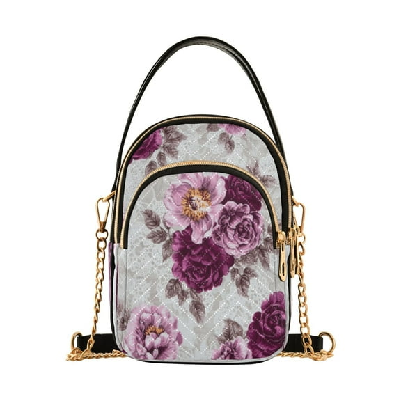 Women's Crossbody Handbags Shoulder Handbag Multi Pocket Crossbody Bag Magenta Roses