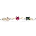 thumbnail image 2 of Gem Stone King 925 Silver and 10K Yellow Gold Peach Morganite Red Created Ruby Green Mystic Topaz and Lab Grown Diamond Tennis Bracelet for Women By Keren Hanan (2.16 cttw, Adjustable up To 9 inch), 2 of 4