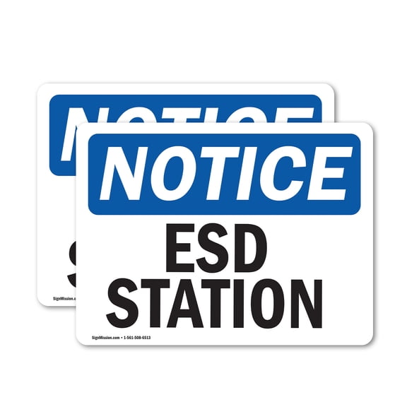 (2 Pack) ESD Station OSHA Notice Sign 5 Inch X 3.5 Inch Vinyl Label Decal Sticker Weather Resistant, UV Protected for Workplace, Business, and Construction Site, Made in the USA