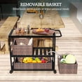thumbnail image 4 of Outdoor Bar Cart with Removable Baskets - 3-Tier Rolling Cart for Patio, Kitchen & Living Room - Mixed Brown Steel & Rattan Design (38.2" x 15.4" x 30.3"), 4 of 7
