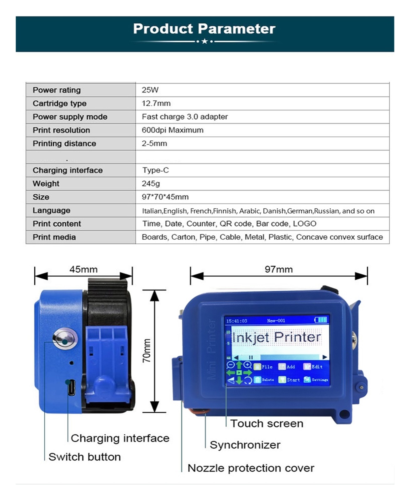 Mini Printer 12.7mm Portable Printer Label Bulk Barcode Digital Logo Inkjet Label Printer ,Crisp, Vibrant Prints