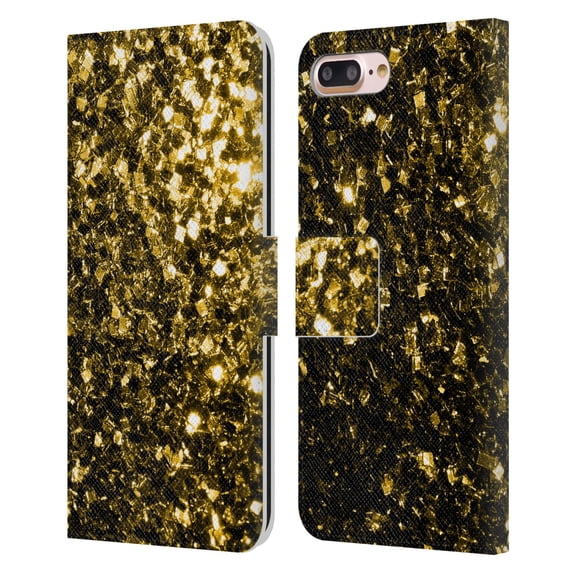 Head Case Designs Officially Licensed PLdesign Glitter Sparkles Yellow Gold Leather Book Wallet Case Cover Compatible with Apple iPhone 7 Plus / iPhone 8 Plus