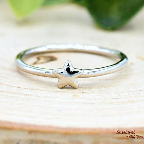 Petite Dainty Star Ring, Solid 925 Sterling Silver Star Solitaire Ring, Cute Tiny Star Rings for Womens Ring Size 4
