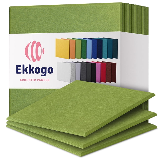 Paneles acústicos Ekkogo insonorizados para pared, 30 x 30 x 1 cm, 12 unidades, color verde