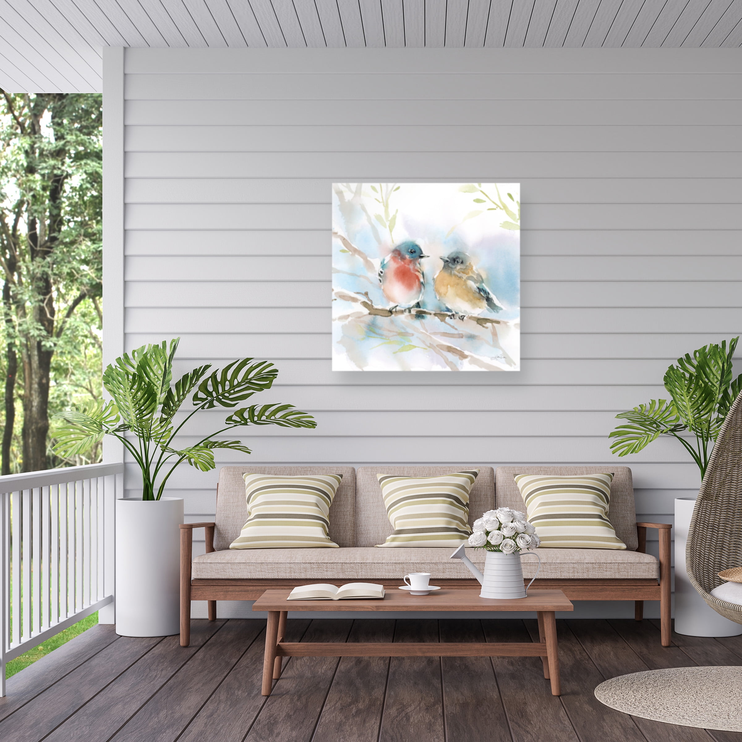 Katrina Pete 'Bluebird Pair in Spring' Outdoor Canvas 24x16