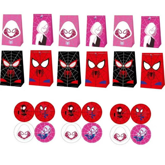 12 PCS Spider-Man Kraft Paper Goodie Bag Small Gift Bags for Spider-Man Party Supplies,Kids Birthday Game Party Kraft Paper Goodie Gift Bag Decorations