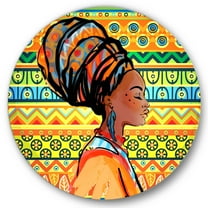 Designart 'African American Woman Portrait with Turban III' Modern Circle Metal Wall Art 36x36 - Disc of 36
