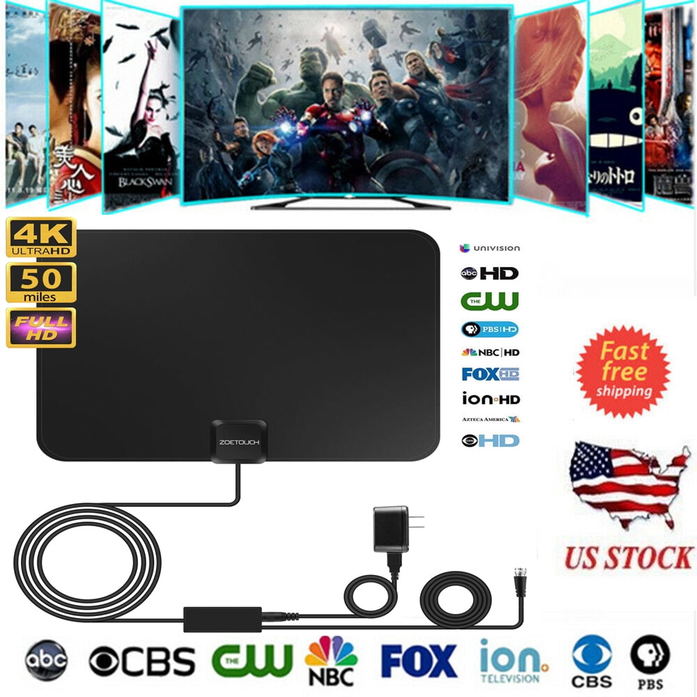 2020 Latest Ultra Thin Indoor Digital TV Antenna Up to 120 Miles Ranges ATSC 3.0 White 10FT Coaxial Cable Fosmon HDTV Antenna VHF 4K Ready 1080p Free TV Channel Amplifier Signal Booster UHF