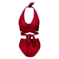 thumbnail image 3 of Swimsuits Women Solid Color High Waist Tummy Control Split Bikinis Red Womens Bathing Suits M, 3 of 3