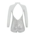 thumbnail image 2 of YONGHS Kids Girls Mesh Splice Long Sleeve Sequins Dance Leotards Gymnastic Ballroom Dancewear Silver 6, 2 of 5