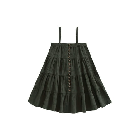 

Sunisery Kids Girls Summer Dress Solid Color Buttons Sleeveless Cami Dress Casual Clothes Princess Dress Beachwear Army Green 5-6 Years