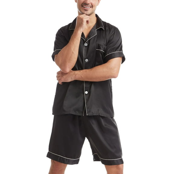 CHGBMOK Mens Pajamas Set Matte Tee Loose Fallow Pockets Button Plus Size Lapel Solid Short Pajama Set S-XL
