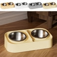 thumbnail image 1 of Ensemble de Bols pour Animaux en Acier Inoxydable, Double Distributeur d'Aliments et d'Eau, Fini Satiné, Base Lestée Antidérapante, Design Incliné pour une Alimentation Facile, Bols Amovibles Faciles à Nettoyer 36x19.5x9.5cm Blanc Gris Beige Jaune, 1 of 6