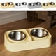 thumbnail image 1 of Juego de cuencos de comida para mascotas de acero inoxidable | Doble Bowl Antideslizante | Alimentador elevado de soporte de cuello | Diseño de boca ancha | 14,17x7,67 pulgadas | Limpieza fácil, 1 of 6