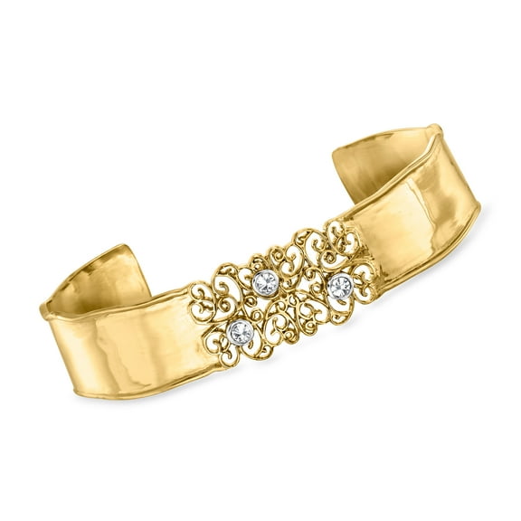 Ross-Simons 0.25 ct. t.w. Diamond Filigree Cuff Bracelet in 18kt Gold Over Sterling, Women's, Adult