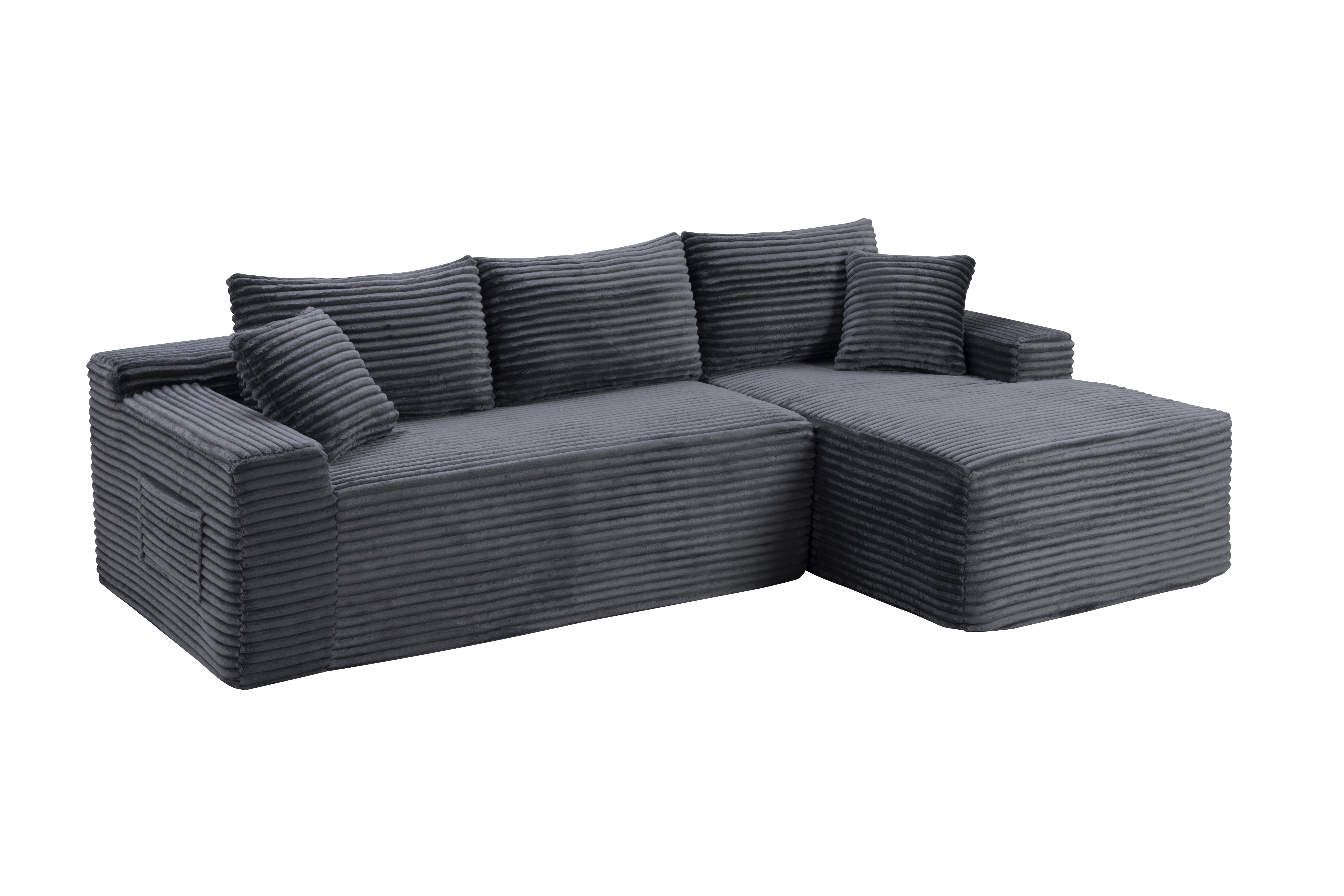 Leumius 94.5 Inch Modular Sectional Couches for Living Room,Modern Upholstered Deep Seat Cloud Couch,Corduroy L-Shape Sofas Couches,No Assembly Required,Gray-Right Facing Chaise