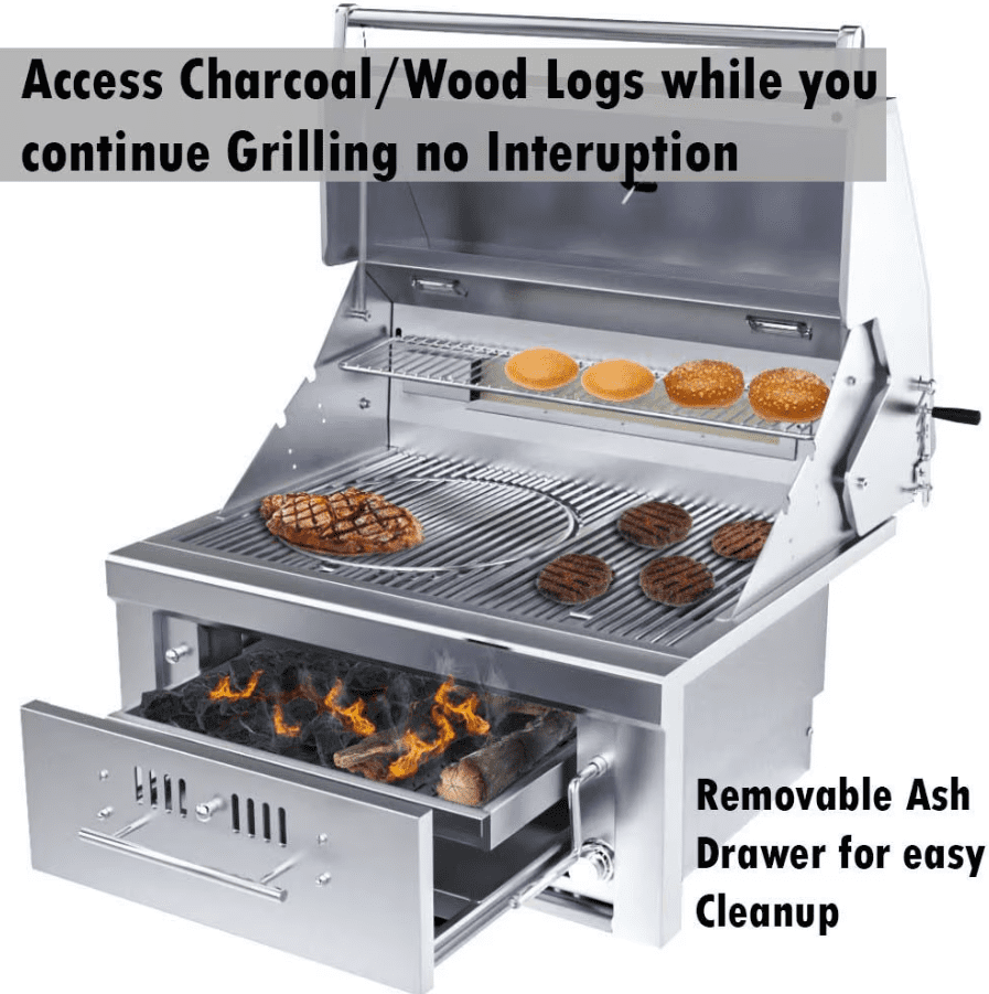 Sunstone Series 30 Inch Propane Burners Hybrid Single Zone Charcoal/Wood Burning W/Infrared Burner Grill