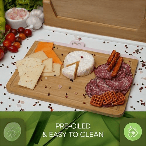 Wooden Cutting Boards for Kitchen – 5-Pcs Cutting Board Set with Holder – Natural Bamboo Chopping Board with Juice Groove – Ideal for Vegetables, Meat, Fish, Bread.