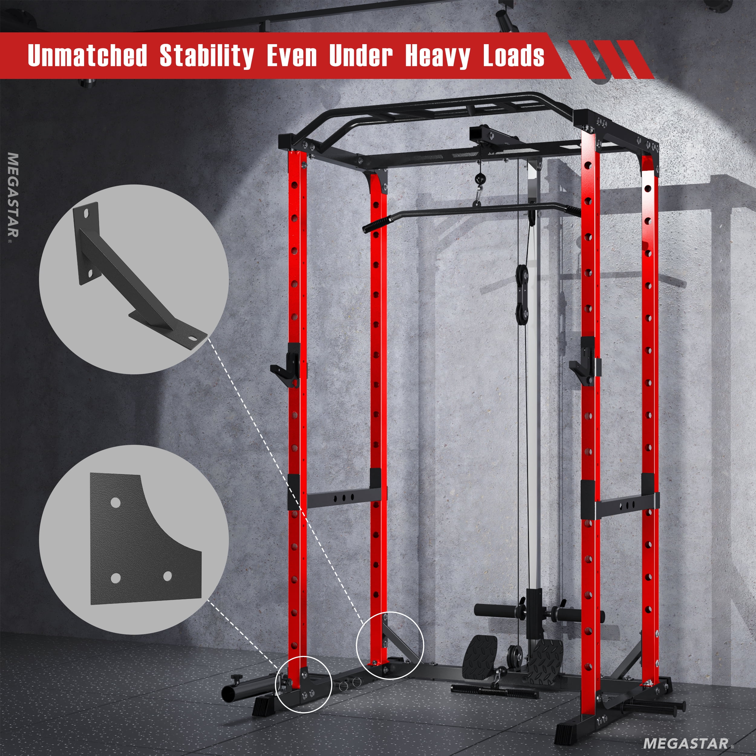 Power Rack, Pro-Grade Power Cage Home Gym with 1600lb Capacity, 30mm Multi-Grip Pull-Up Bar, LAT Pulldown & Landmine, Gray – Compact Design for Garage/Apartment