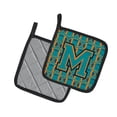 thumbnail image 2 of Carolines Treasures CJ1063-MPTHD Letter M Football Aqua, Orange and Marine Blue Pair of Pot Holders, 7.5HX7.5W,, 2 of 2