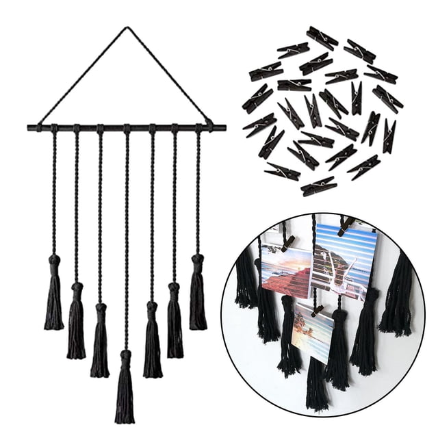 Colgante de pared de macramé BLESIY Boho negro tapiz de macramé
