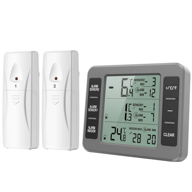 FrostHike Refrigerator Thermometer. (New Version) Wireless Digital Freezer Thermometer. Fridge Thermometer. Wireless Indoor Outdoor Thermometer for Freezer. Refrigerator. Cooler. Grey. 2 Sensors