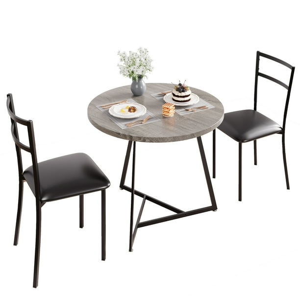 Lugar Pequeño. Juego de Mesa de Comedor de 3 Pzas para 2, Mesa de Cocina con Juego de Sillas, Mesa de Comedor de Metal de Granja para Comedor
