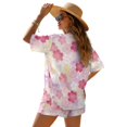 thumbnail image 2 of FKEKYI 2 Piece Short Set for Women Summer Shirt Top & Shorts with Elastic Waist Pink Cherry Flower Print Casual Loungewear Resort Wear Ladies Vacation Outfits, M, 2 of 7