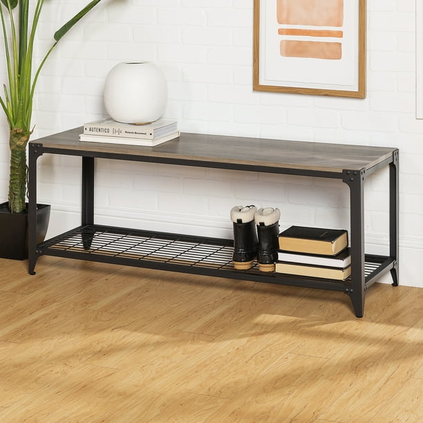 Wilson Riveted Grey Wash Entry Bench by River Street Designs Walmart
