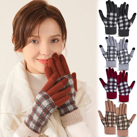 Dalrosia Winter Plaid Gloves Winter Touchscreen Gloves Texting Phone Windproof Gloves for Women Men