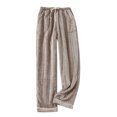 thumbnail image 3 of Feancey Fleece Pajama Pants Women Drawstring Flannel Pj Bottoms High Waisted Casual Wide Leg Trousers Winter Fuzzy Warm Sleep Pants Khaki L, 3 of 9
