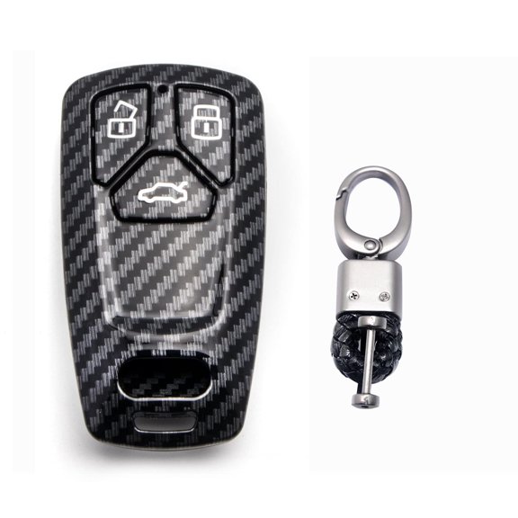 x xotic tech Glossy Black Carbon Fiber Texture ABS Key Fob Shell Cover Case w/Keychain, Compatible with Audi Q5 SQ5 Q3 Q7 Q8 A3 A4 A5 A6 A7 A8 E-Tron S3 S4 S5 S6 RS3 3-Button Smart Keyless Entry Key