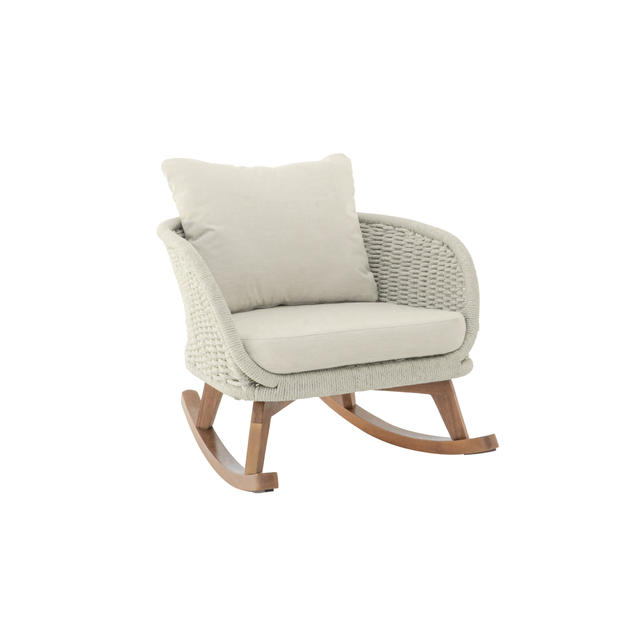 Christopher Knight Home Outdoor Wicker Rocking Chair with Cushions, Solid Wood Frame, Beige