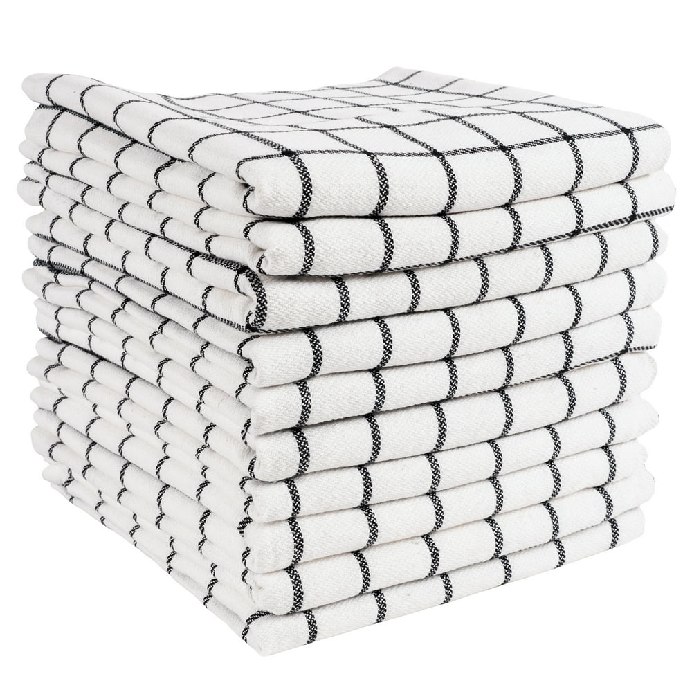 KAF Home, 10 Pack, Classic Checkered Kitchen Towels, Absorbent Flat