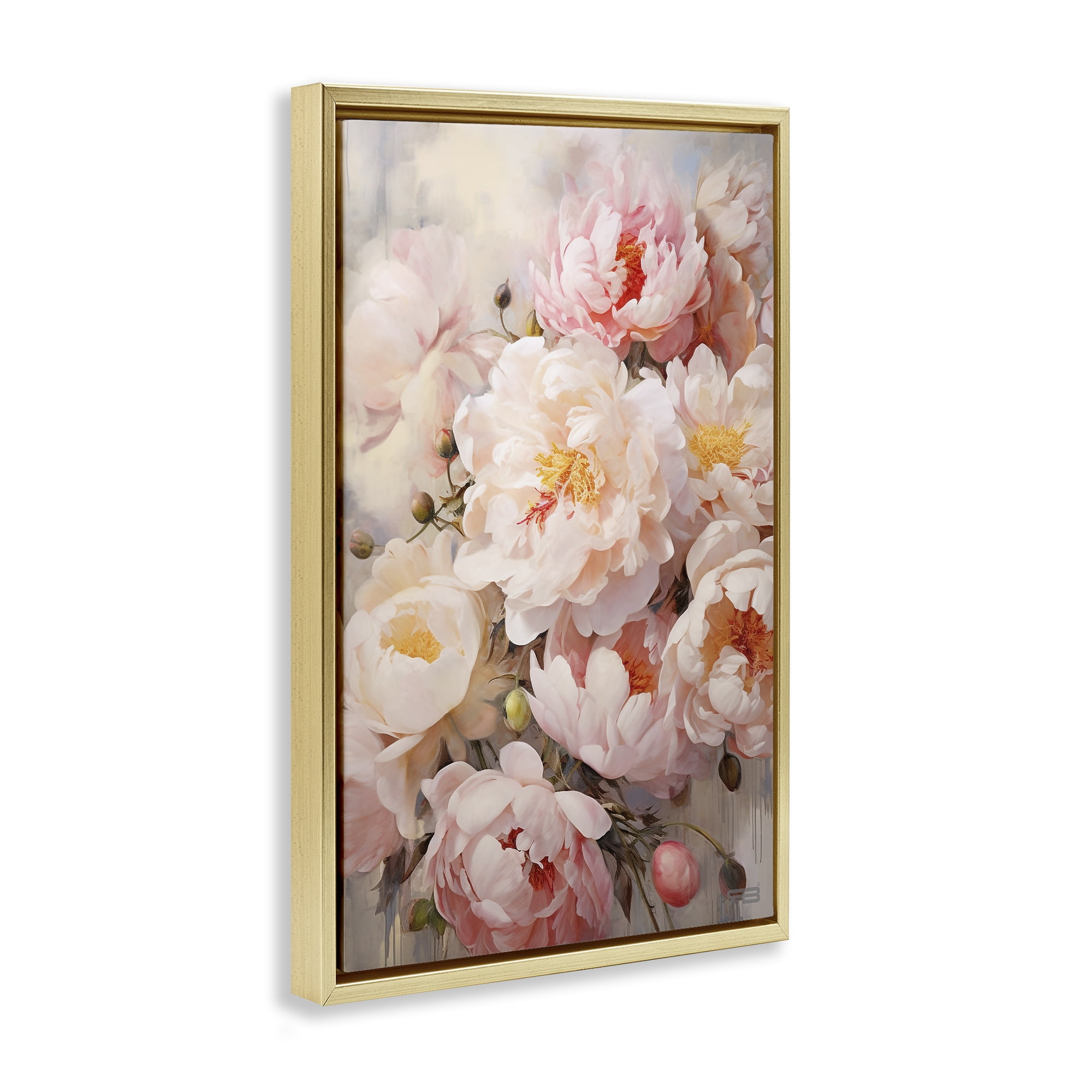 Stupell Industries Pink Peonies Collage Botanical & Floral Painting Gold Floater Framed Art Print Wall Art, 21 x 31