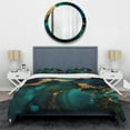 thumbnail image 3 of Designart "Green & Gold Geode Marbling" Abstract Marble Bedding Covert Set - Modern Gold Abstract Bed Set With 2 Shams, 3 of 6