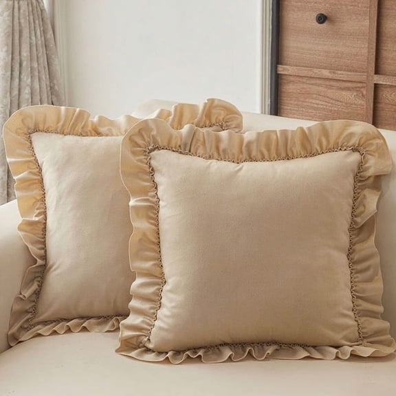 Pack of 2 Decorative Square Throw Pillow Covers Set Christmas Cushion Cases Pillowcases for Spring Couch Sofa Bedroom Car 18x18 inch，Khaki