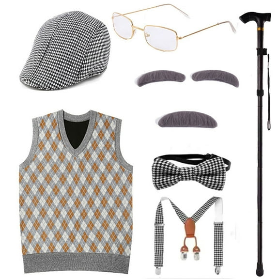 Gentleman Costume for Kids 100 Days of School Costume for Boys with Gentleman Hat, Old Person Glasses