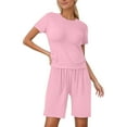 thumbnail image 2 of Short Sets for Women Relaxed Fit Basic Plain Short Sleeve Crewneck T Shirt and Shorts 2 Piece Matching Set Lounge Set, 2 of 6