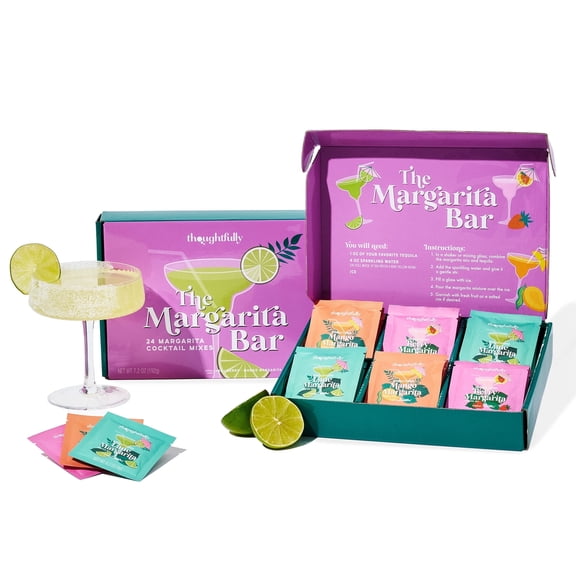 Thoughtfully The Margarita Bar Powdered Mix Gift Set for Tequila Day Celebration, Mango Lime and Berry, Margaritas, Palomas and Mocktails, 24 Count