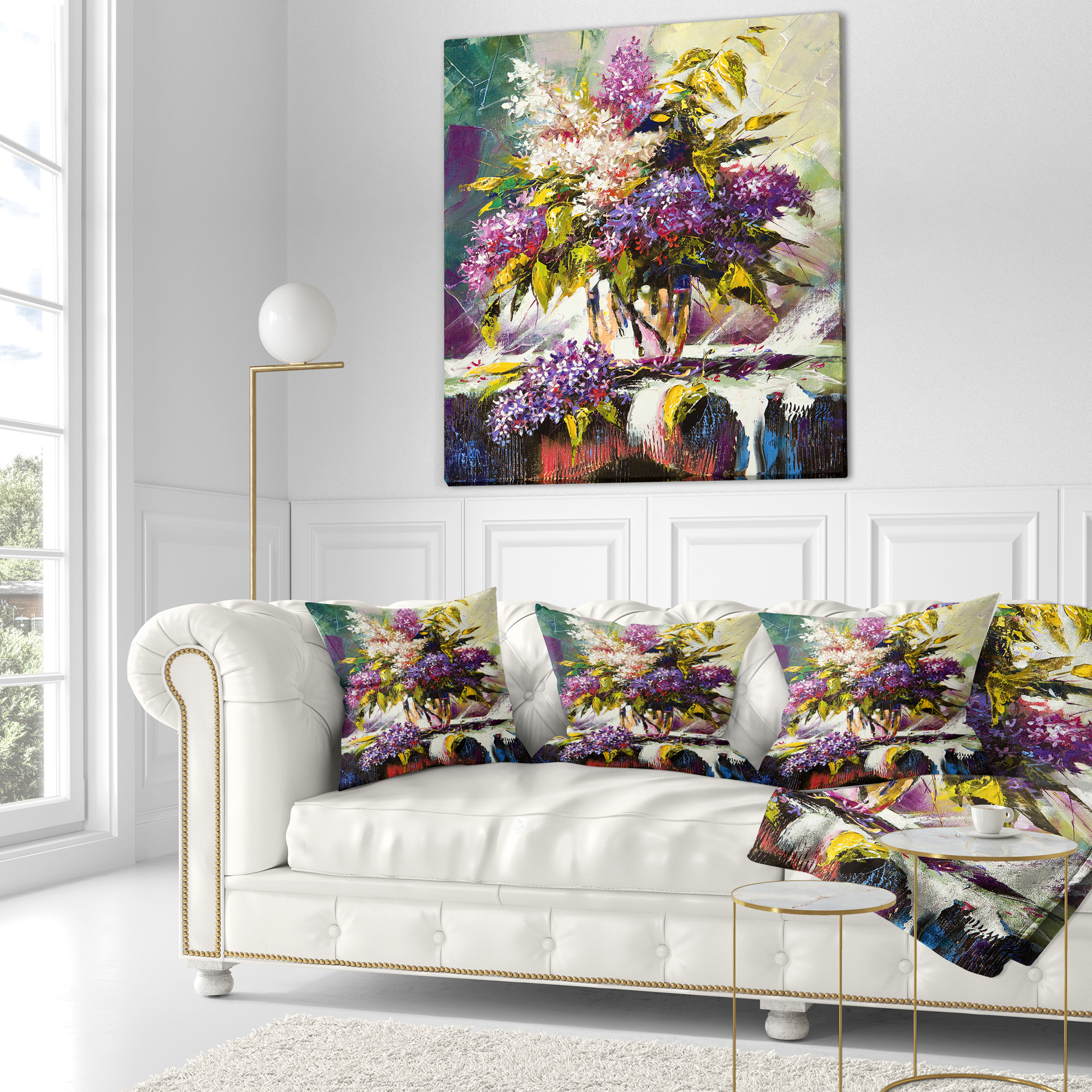 Designart Lilac Bouquet in a Vase - Floral Throw Pillow - 16x16
